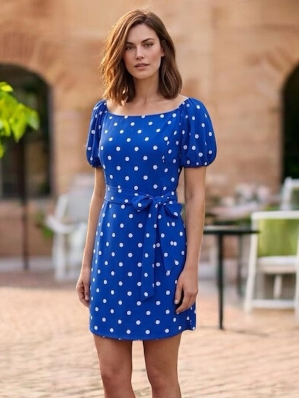 Lilly Pulitzer Blue Polka Dot Off Shoulder Romper Dress Size 10 NWOT